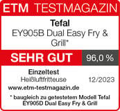 Tefal Heißluftfritteuse EY905B Dual Easy L 2 Presse W, 2700 & mit Hamburger Grill Laden, Doppelkammer, 8,3 Fry Kapazität