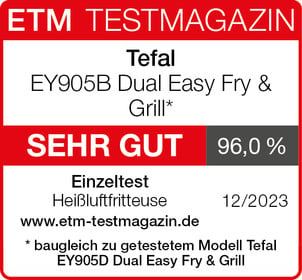 Tefal Heißluftfritteuse EY905B Dual Easy Fry & Grill Doppelkammer, 8,3 L  Kapazität, 2 Laden, 2700 W, mit Hamburger Presse