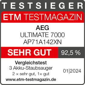 AEG Akku-Hand-und Stielstaubsauger ULTIMATE 7000 50 2,2 bis leicht (AP71A142XN), kg, % 60 extrem Laufzeit Min. Recyclingmaterial, zu beutellos